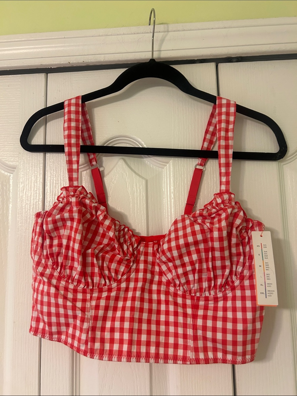 Red Gingham Cropped Bustier Top